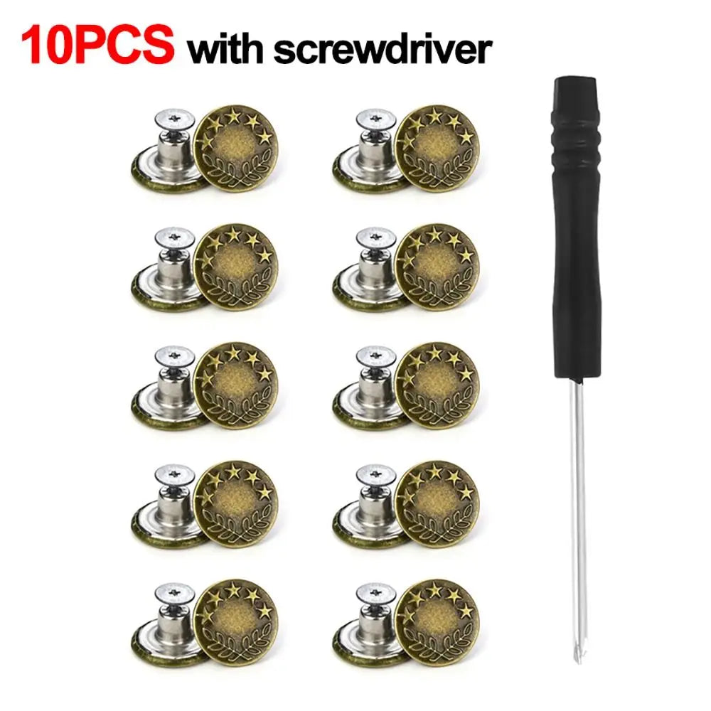 10Pcs Jeans Button Extenders 17mm with Screwdriver