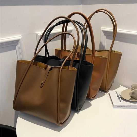 PU Leather Large Capacity Tote Bag Women Handbag Minimalist Shoulder Bag