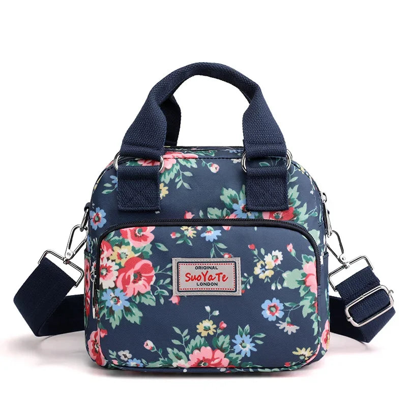 Women's Floral Nylon Crossbody Bag - Multi-pocket Shoulder Handbag