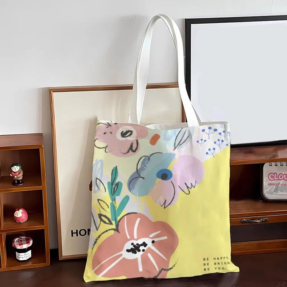 Large Capacity Women's Canvas Tote Bag - Floral Print Handbag