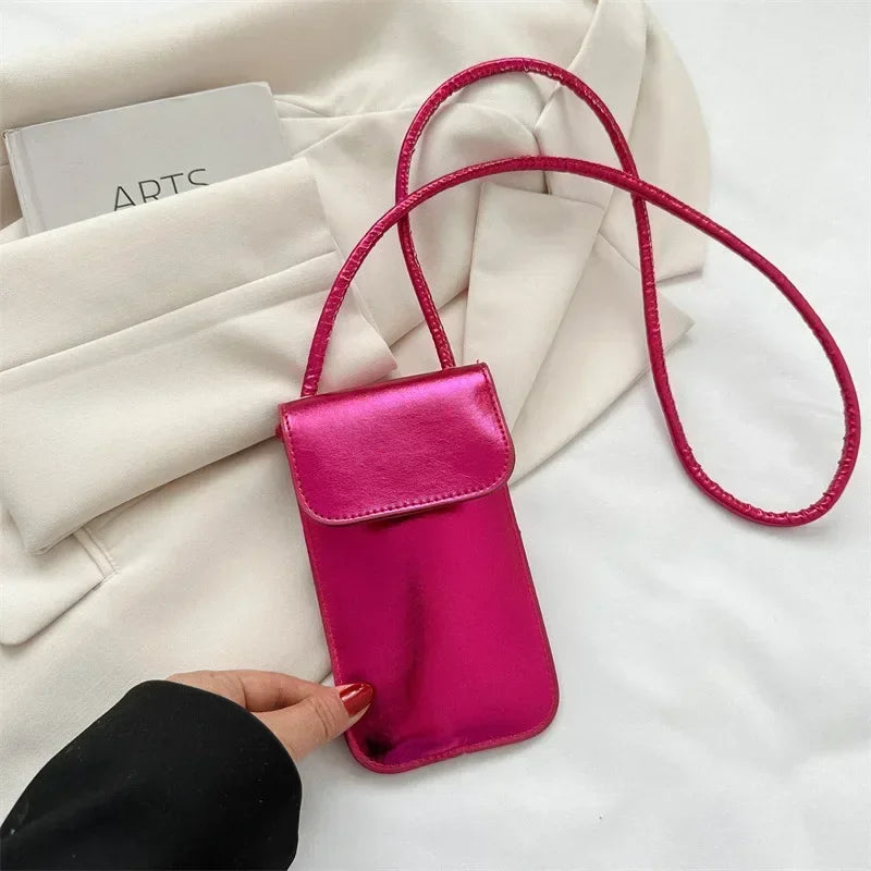 Fashion Shoulder Crossbody Bag for Women Silver Gold PU Leather Mini Portable Lipstick Messenger Bag Mobile Phone Bag Wallets