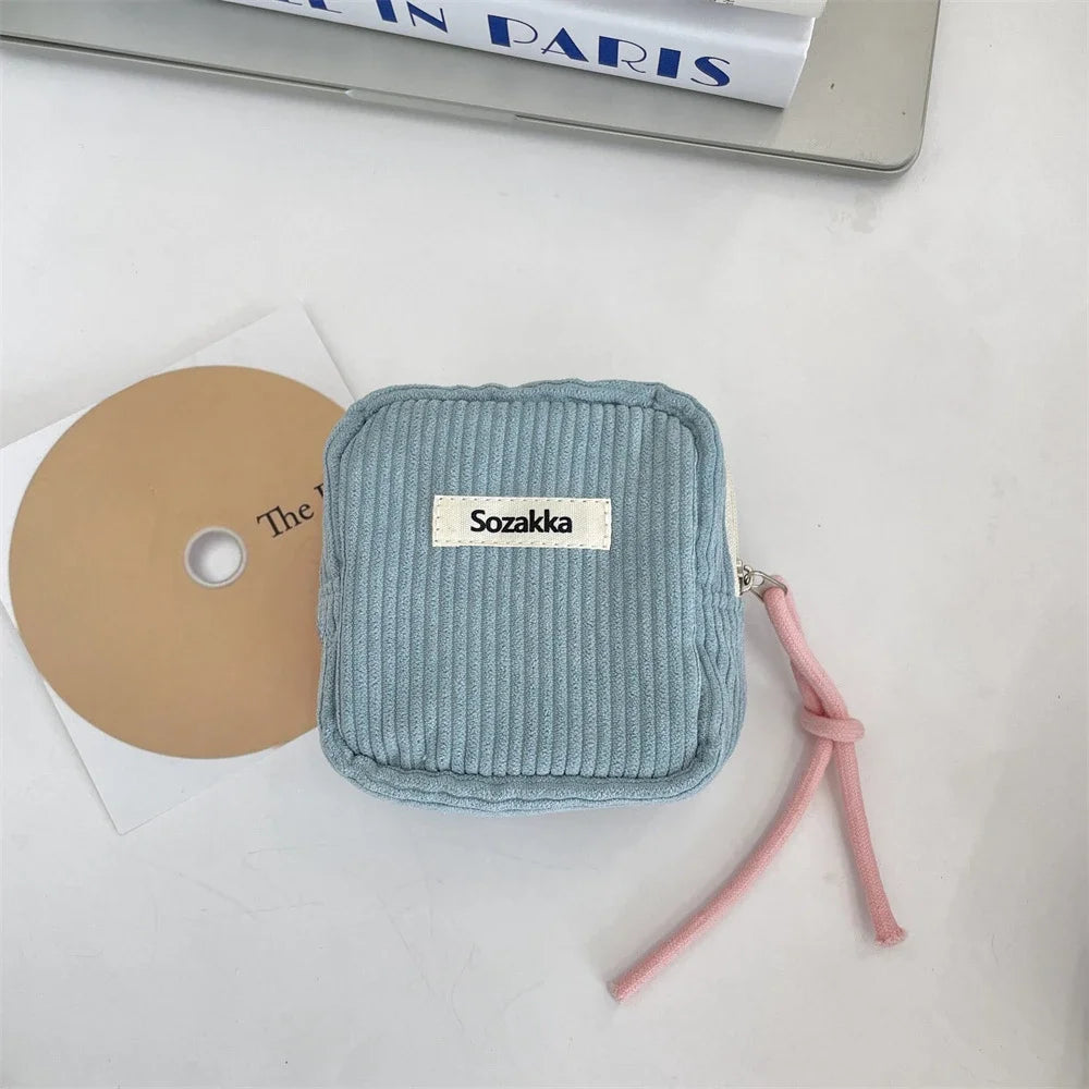 Kawaii Corduroy Travel Cosmetic Lipstick Jewelry Storage Bag Sanitary Napkin Bag Women Makeup Handbags Organizer Pouch Bag