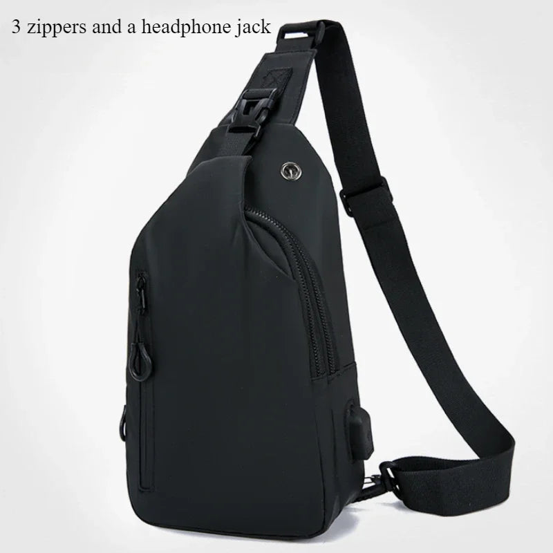 Men's Nylon Crossbody Chest Bag with USB Charging