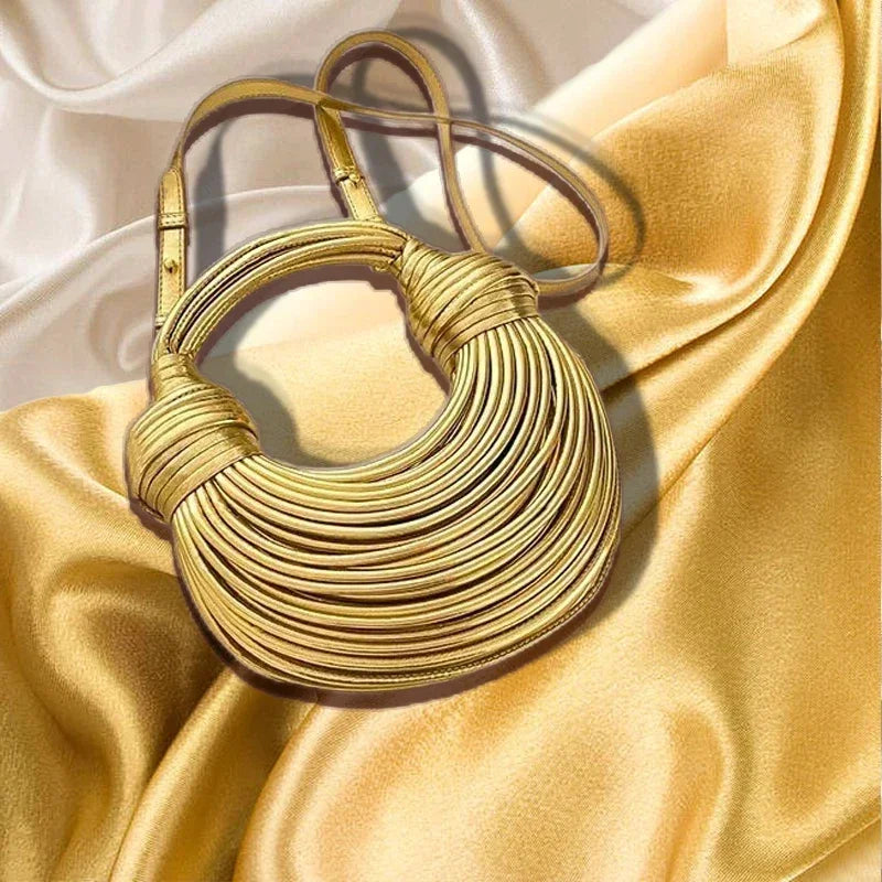 Luxury Designer Gold Handwoven Noodle Bag Rope Knotted Hobo Silver Clutch