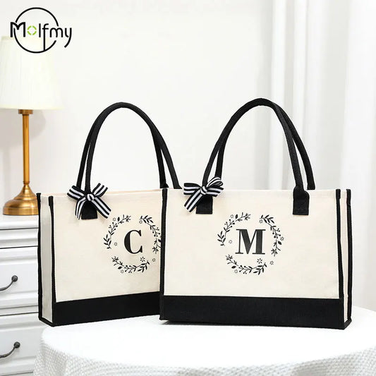 Personalized Canvas Tote Bag - Custom Logo, Wedding, Birthday Gift, Large Capacity Shopping Bag