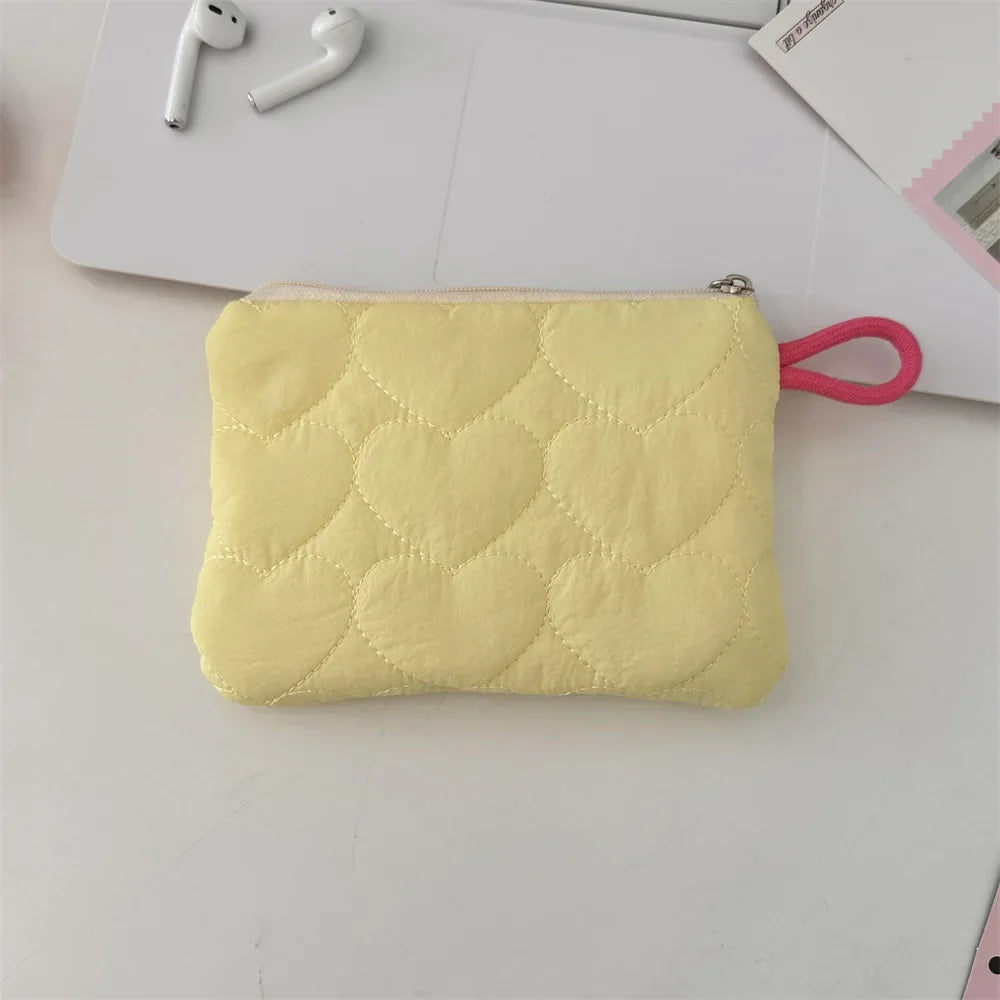 Candy Color Heart Shaped Cosmetic Bag Women Portable Earphones Lipstick Sanitary Napkins Storage Pouch Small Makeup Zipper Bags