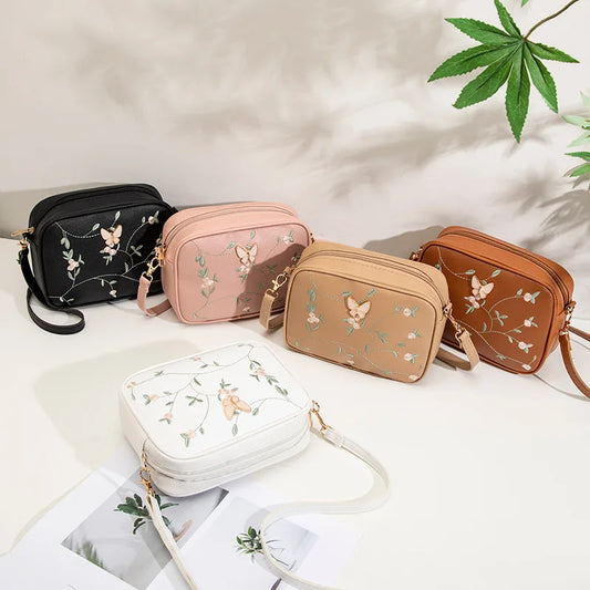 Butterfly Embroidery Crossbody Camera Bag