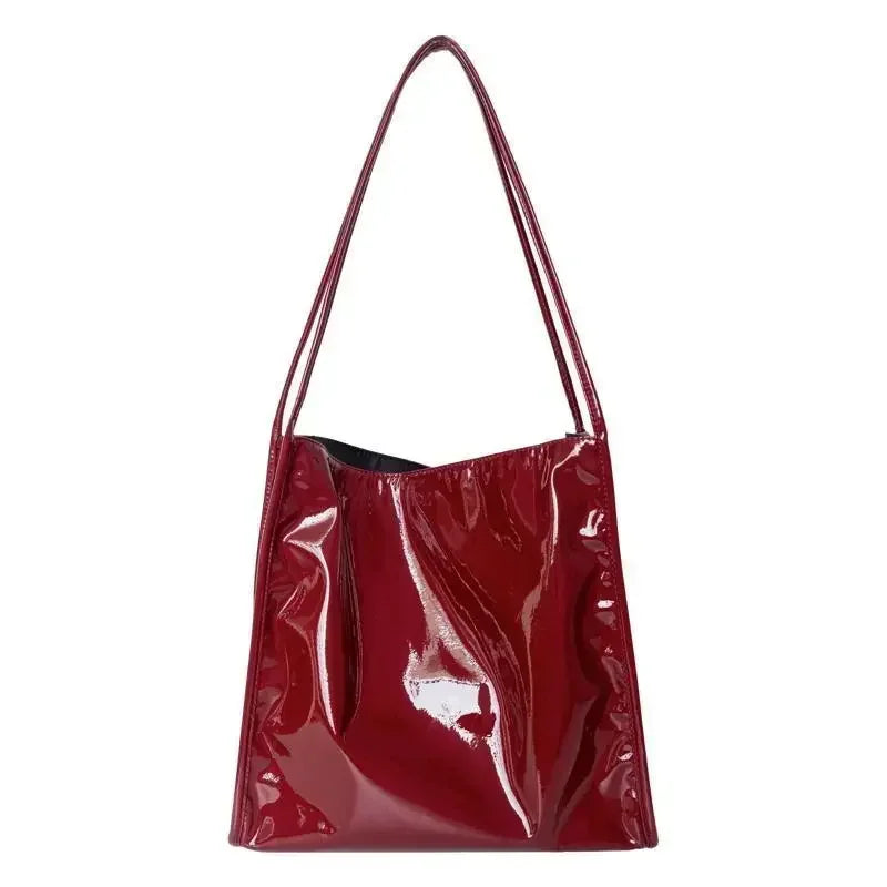 Patent Leather Vintage Women's Shoulder Bag - Large Capacity Tote Handbag