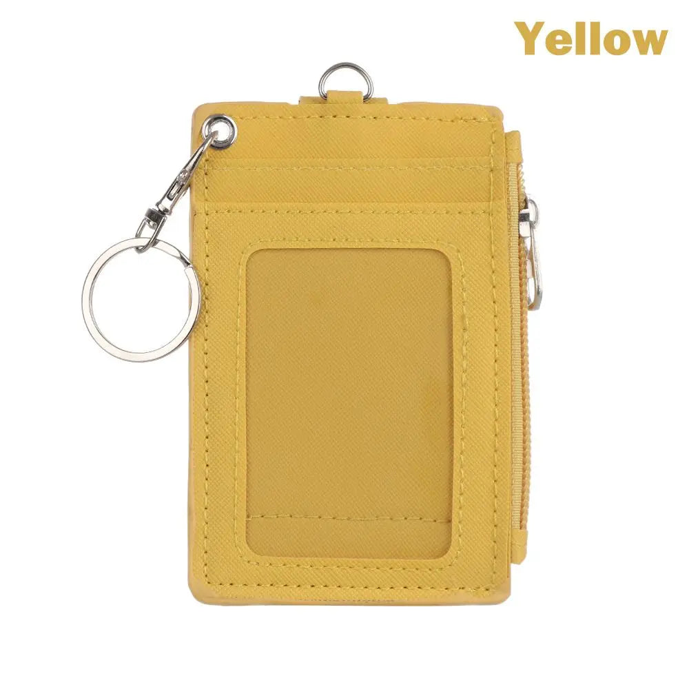 Portable PU Leather Coin Purse Wallet Keychain Office Work Business ID Card Credit Badge Holder Bus Cards Cover Zipper Pocket