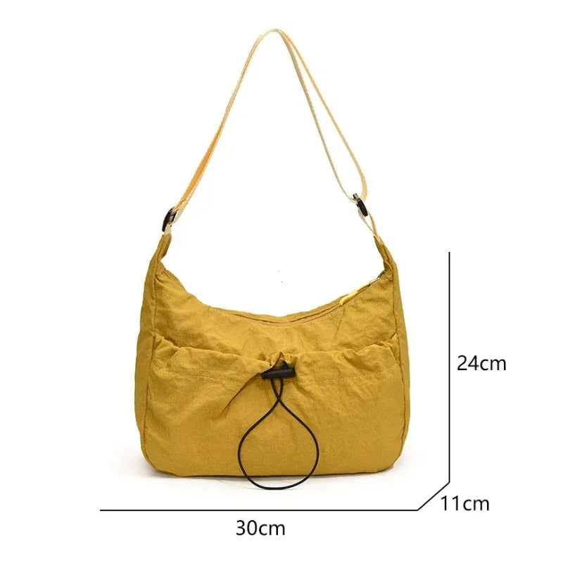 Fashionable Solid Color Pleated Crossbody Bag New Niche Design Nylon Shoulder Bag Casual Versatile Classroom Commuting SaddleBag