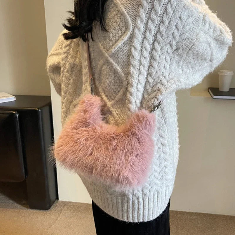 Luxury Faux Fur Ladies Shoulder Bags Soft Plush Female Evening Clutch Purse Handbags Women's Small Tote Fluffy Crossbody Bag