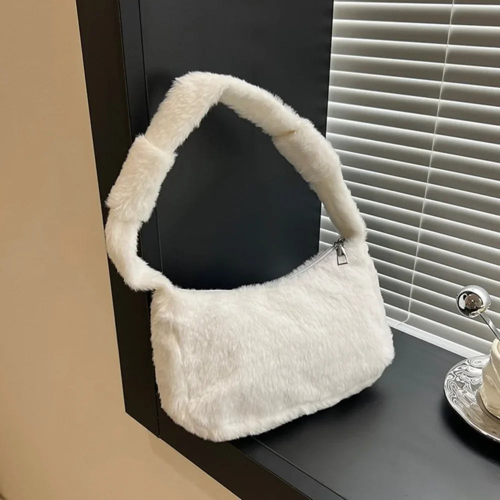 Winter Plush Women's Shoulder Bag - Fluffy Fashion Handbag, Casual Versatile Hobo Bag