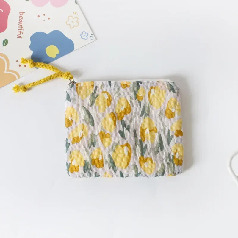 Japan Style Floral Coin Purse Women Mini Bag Cotton Change Purse Girls Cute Small Wallet Square Coin Pouch Cosmetic Storage Bag