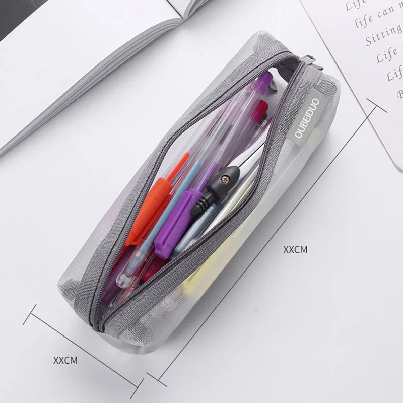 Mesh Pencil Case Transparent Pens Pouch Cute Simple Aesthetic Bag Organizer Office School Supplies for Student Stationary