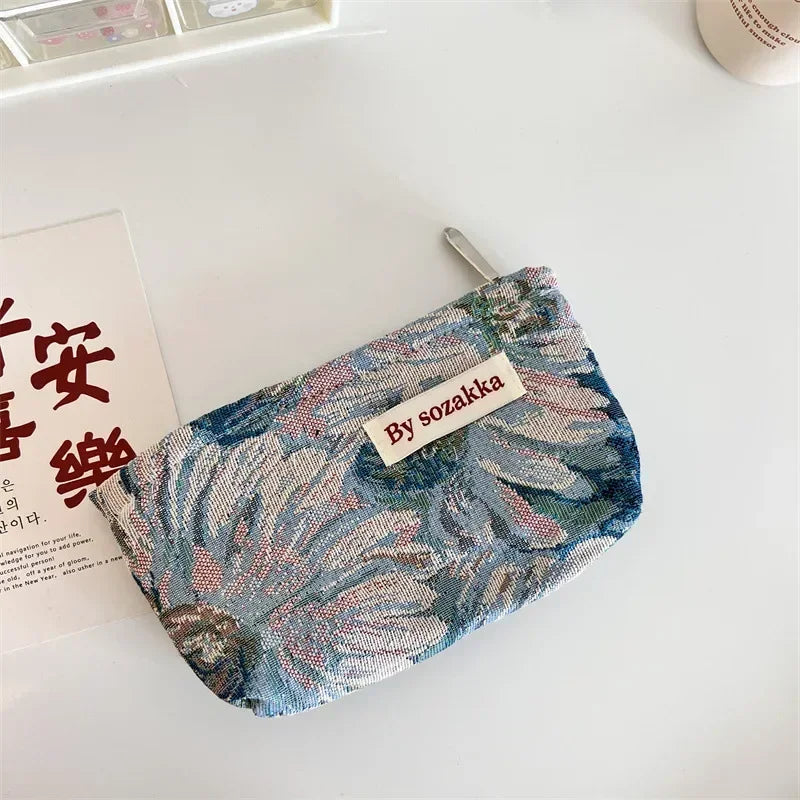 Korean Style 3D Flower Printed Makeup Bag for Women Small Cosmetic Bag Make Up Brushes Lipsticks Storage Bag Cute Pencil Case