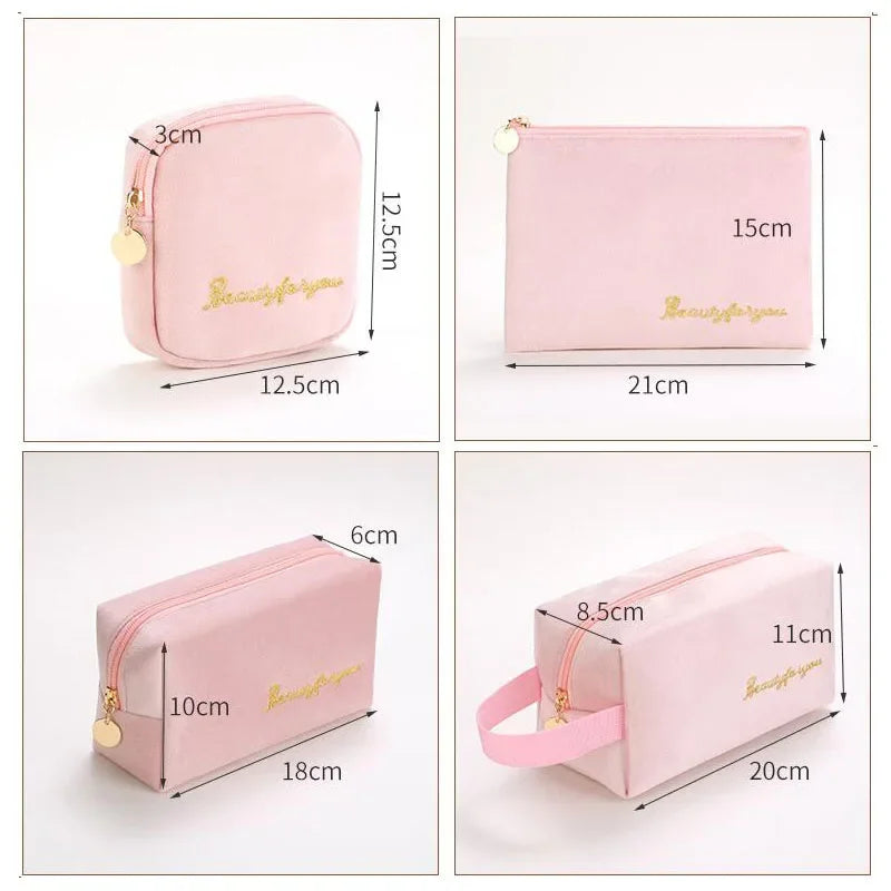 Plush Makeup Bag Cosmetic Bag for Women Zipper Large Solid Color Travel Toiletry Bag Travel Make Up Beauty Washing Pouch