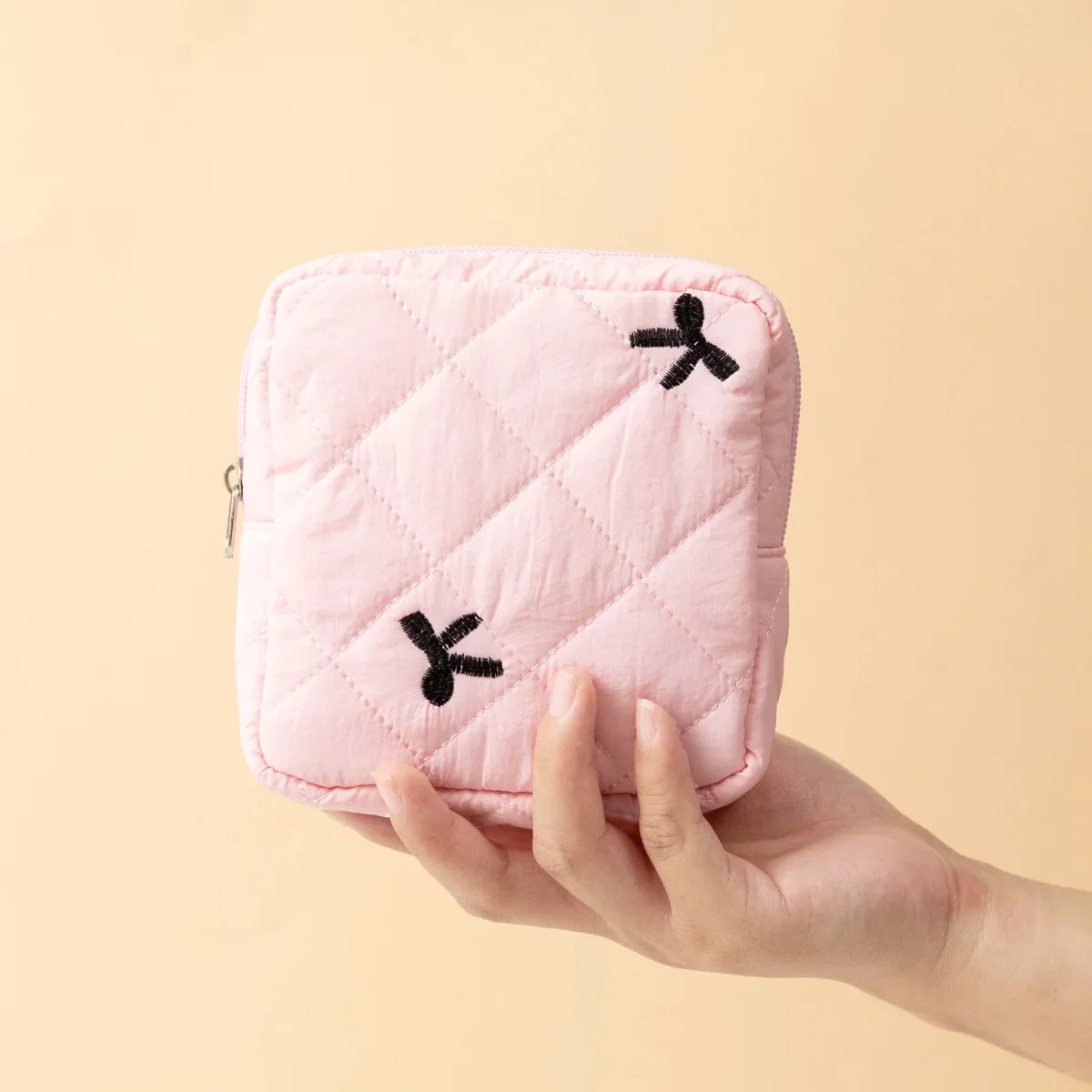 Candy Color Bow Canvas Lipstick Cosmetic Bag Cute Women's Makeup Bag Large Capacity Sanitary Napkins Storage Bag Tampon Pouch