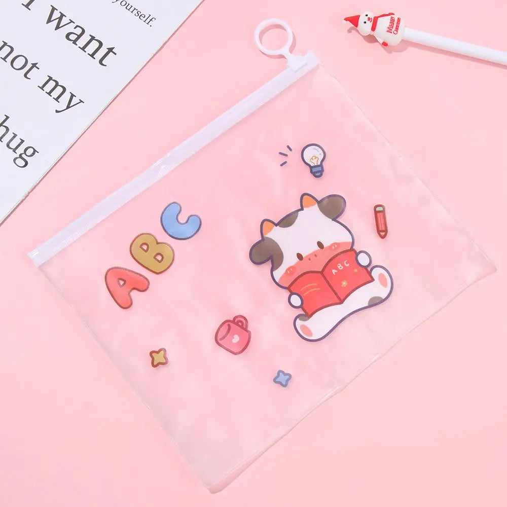 Cartoon Large Capacity Transparent Pencil Case Stationery Storage Finger Ring Zipper Bag Waterproof File Bag Cosmetic Bags