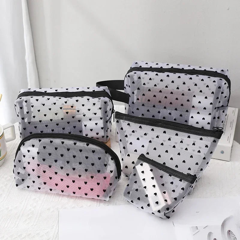 Nylon Mesh Cosmetic Bag Portable Toiletry Organizer Makeup Bags Transparent Makeup Case Women Lipstick Key Coin Purse Pouch