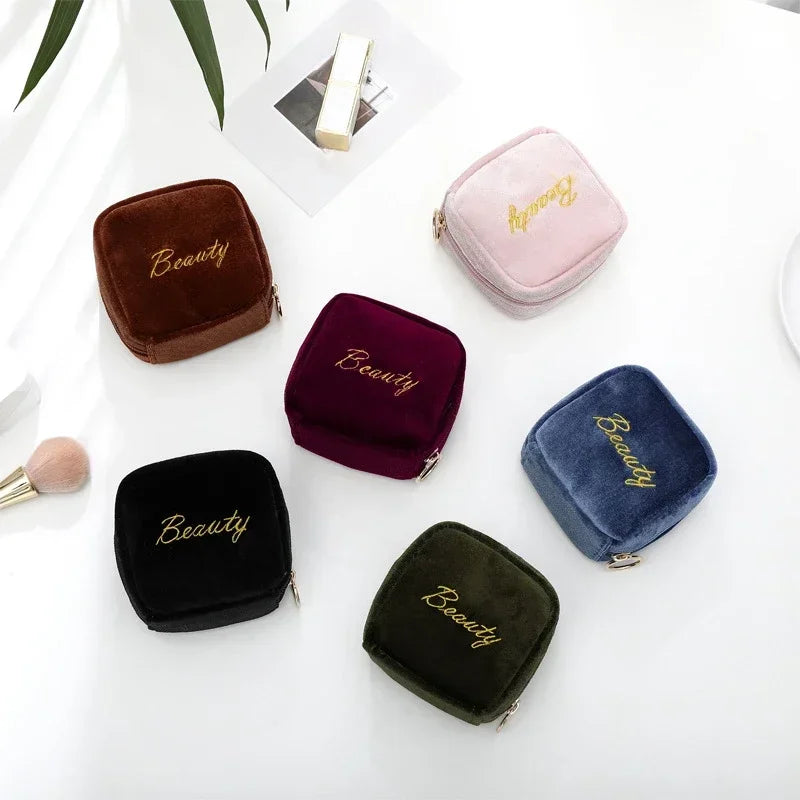 New Embroidered Letter Lipstick Cosmetic Bag Women Small Earphone Sanitary Napkin Storage Organizer Case Toiletry Makeup Bags