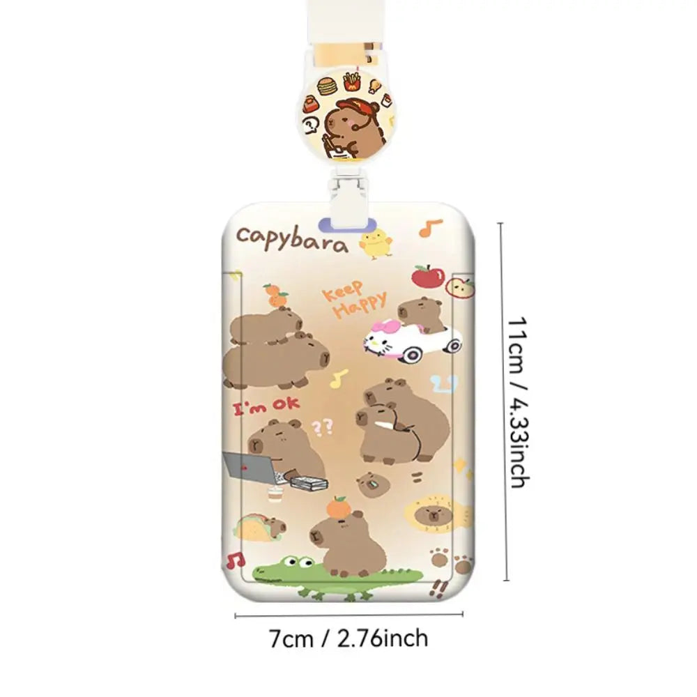 Fashion Plastic Cartoon Capybara Card Holder Capybara with Lanyard Business Card Holder Cute Plastic Card Cover