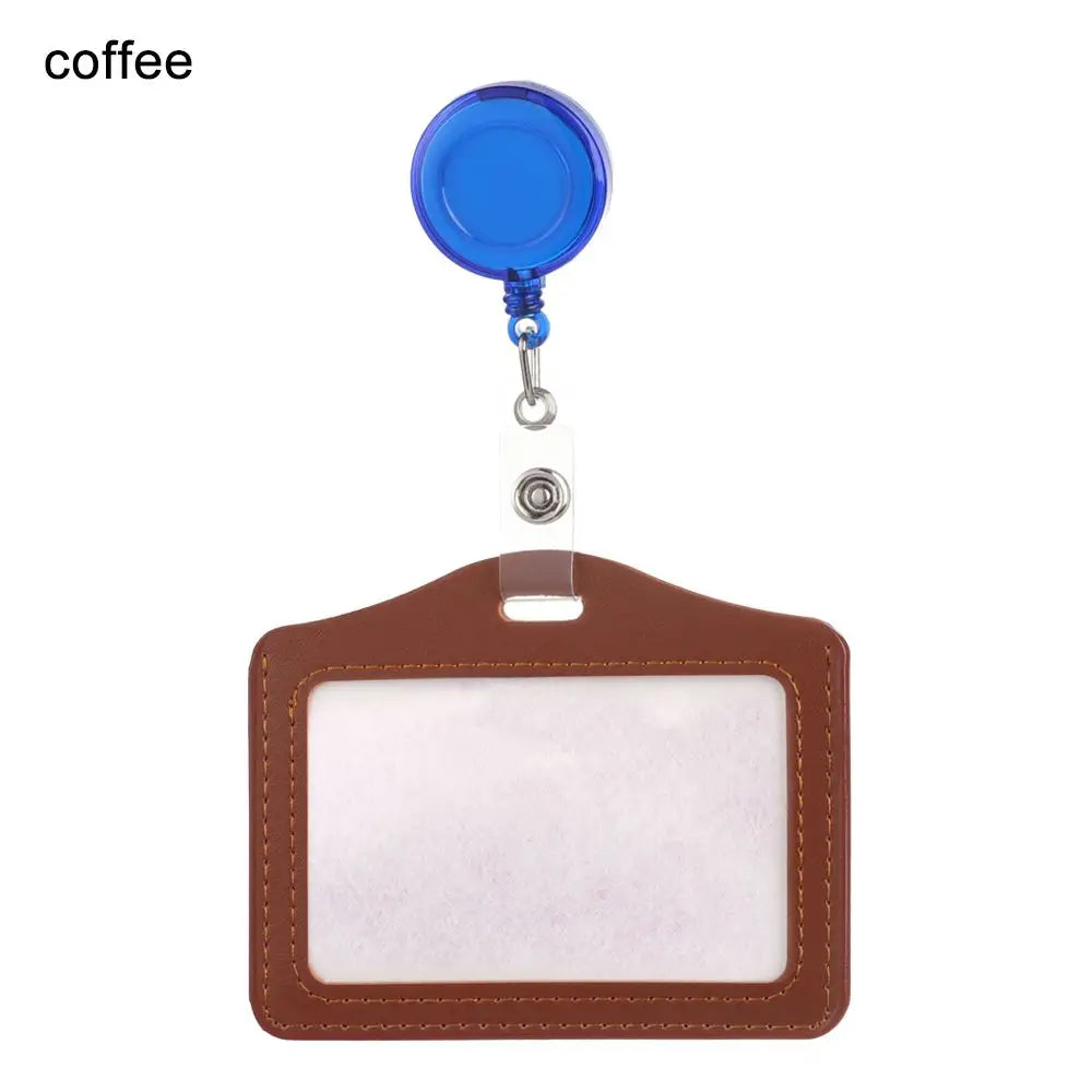 Multicolor Leather Bank Credit Card Holder Bus ID Holders Identity Red Yellow Blue Badge with Retractable Reel  Protective Shell