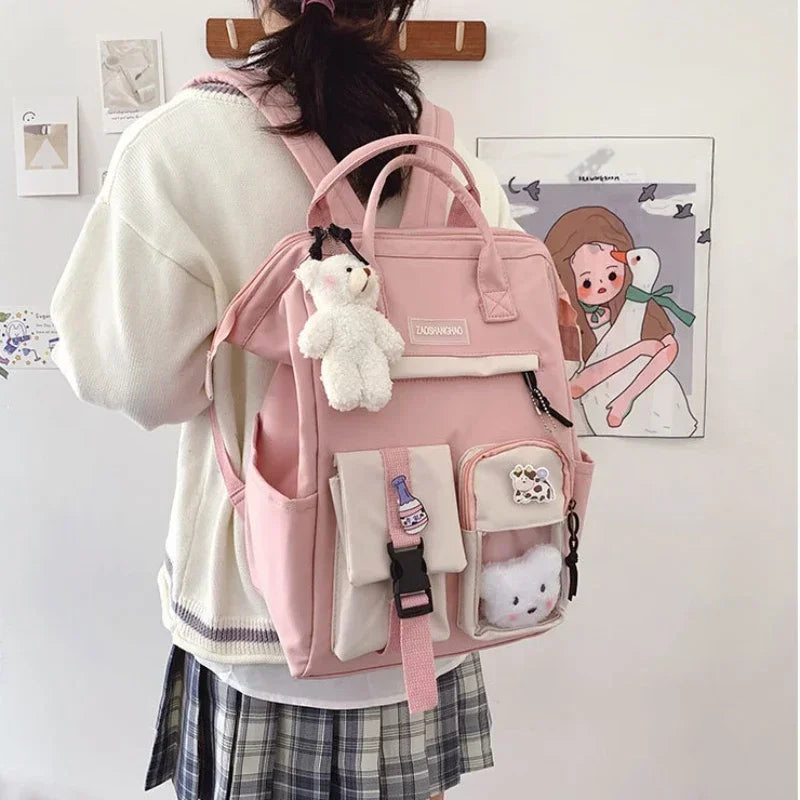 Kawaii Candy Color Laptop Backpack for Teen Girls