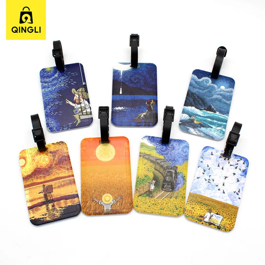 New Cartoon Van Gogh Painting Luggage Tag Creative Portable Bags Pendant Bus Card Holder Travel Accessories PVC Baggage Label