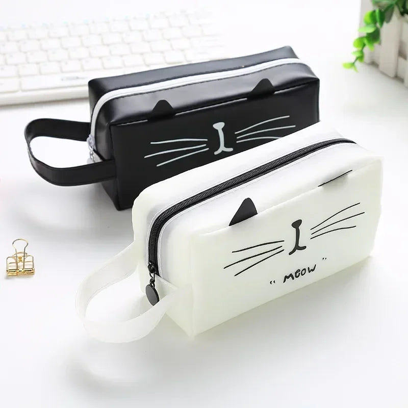 Women's Cute Cat Travel Cosmetic Bag Waterproof Makeup Bag Wash Pouch Student Pencil Case Tote Style Toiletry Bag