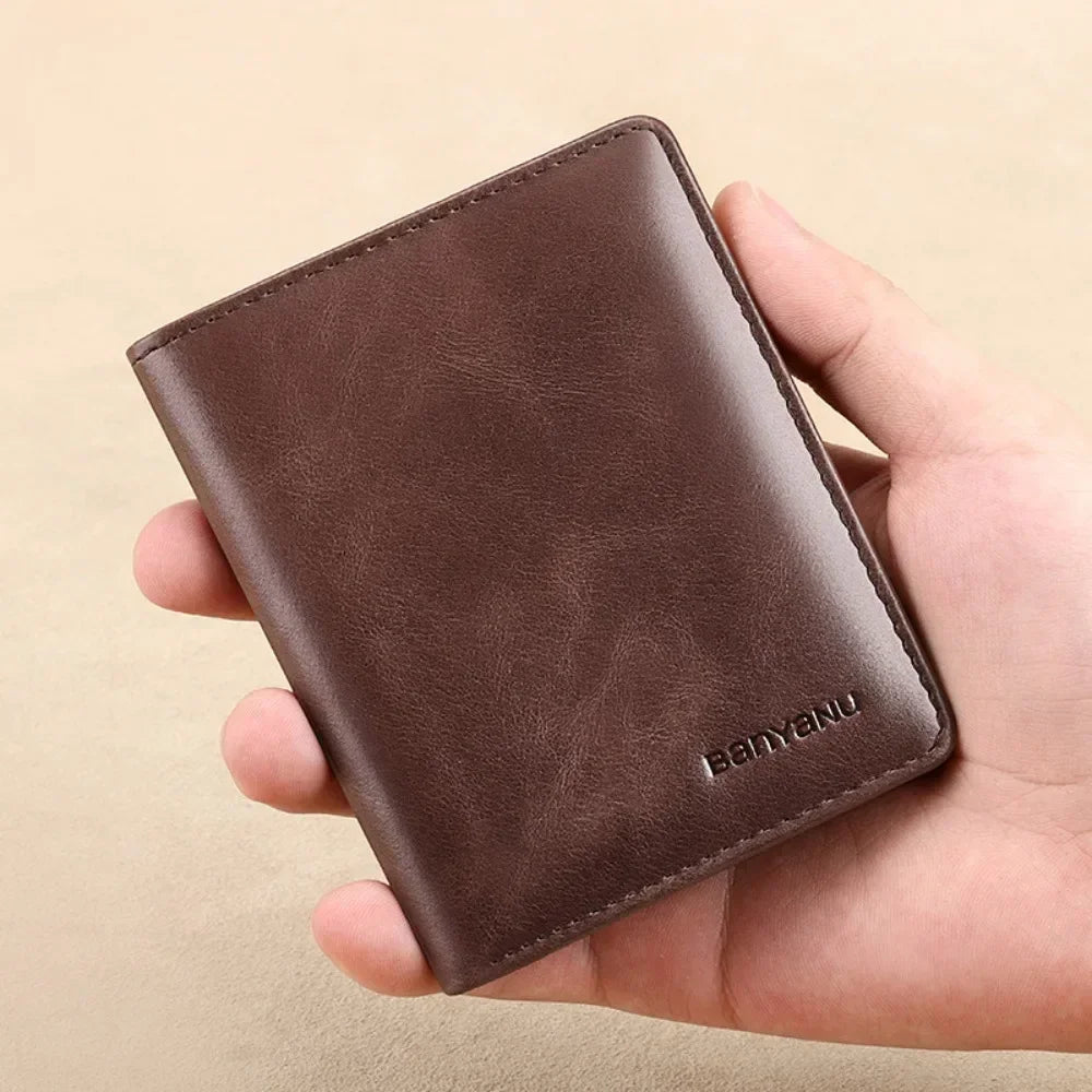 Genuine Leather Rfid Wallet for Men Slim Vertical Wallets Black Thin Short ID Credit Card Holder Minimalist Men's Blue Money Bag