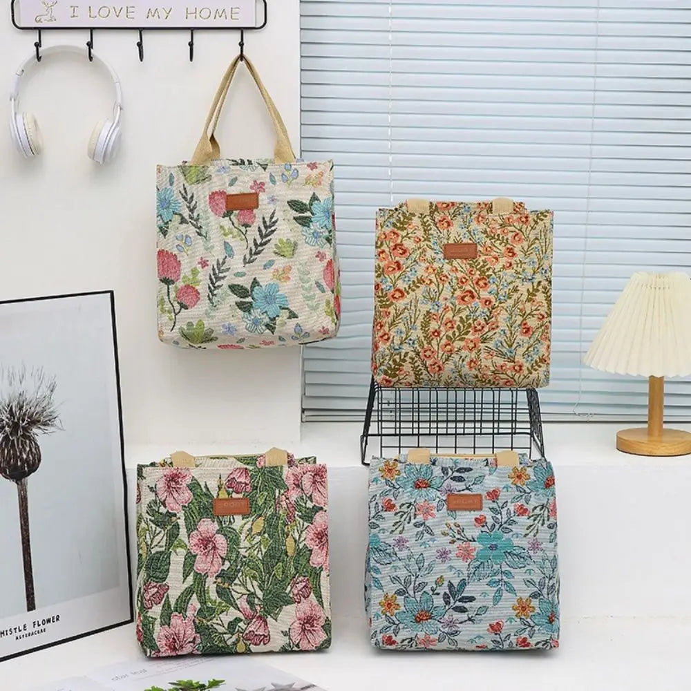 Fashion Handbag Floral Print Lunch Bag Large Capacity Thermal Thickened Thermal Insulation Bag Portable Ice Pack Women