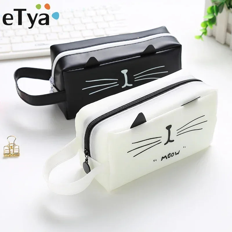 Women's Cute Cat Travel Cosmetic Bag Waterproof Makeup Bag Wash Pouch Student Pencil Case Tote Style Toiletry Bag