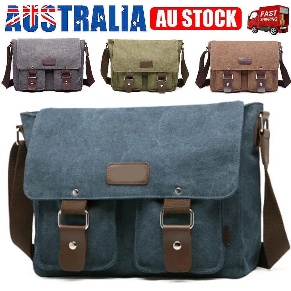 Men's Canvas Shoulder Bag Large Capacity Crossbody Messenger Travel Satchel