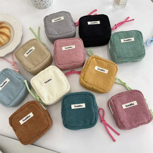 Kawaii Corduroy Travel Cosmetic Lipstick Jewelry Storage Bag Sanitary Napkin Bag Women Makeup Handbags Organizer Pouch Bag