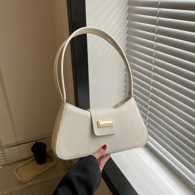 Minimalist Shoulder Bag for Women Simple Solid Color Underarm Bag Women's Buckle Handbag and Purse Fashion Small Top-handle Bags