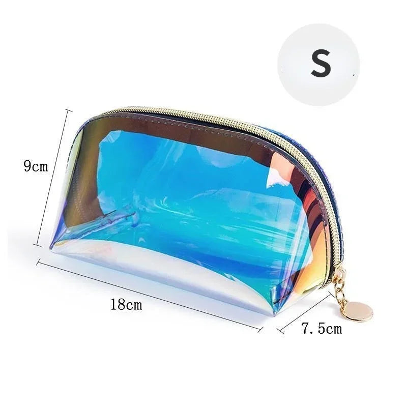 Laser Color Transparent Cosmetic Bag PVC Toiletry Makeup Bag Organizer Female Girls Waterproof Zipper Make Up Beauty Case