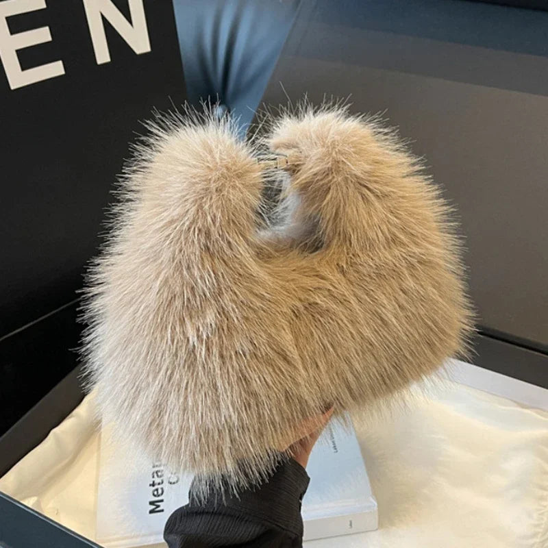 Luxury Faux Fur Ladies Shoulder Bags Soft Plush Female Evening Clutch Purse Handbags Women's Small Tote Fluffy Crossbody Bag