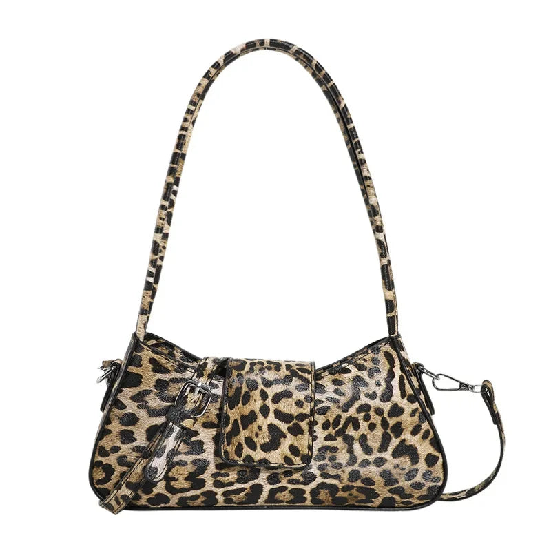 French Underarm Bag Leopard Handbag Clutch Vintage PU Leather Crossbody