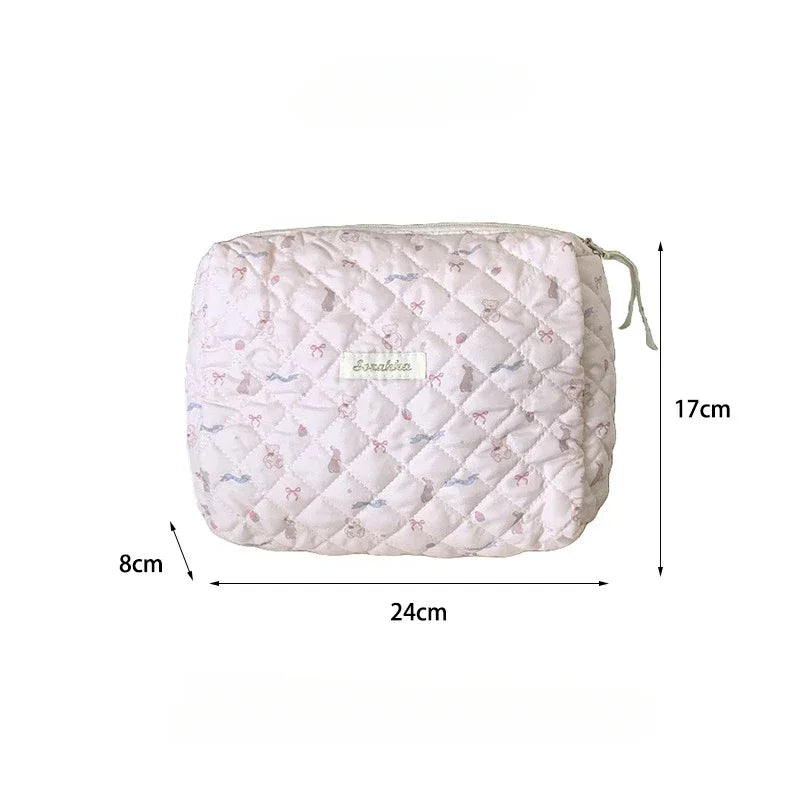 Cute Pink Women's Cosmetic Bag Make Up Case Cotton Travel Storage Bags Portable Wash Makeup Bag Large Clutch Purse Handbags