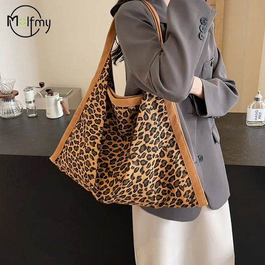 Leopard Print Nylon Tote Bag - Large Capacity Shoulder Crossbody