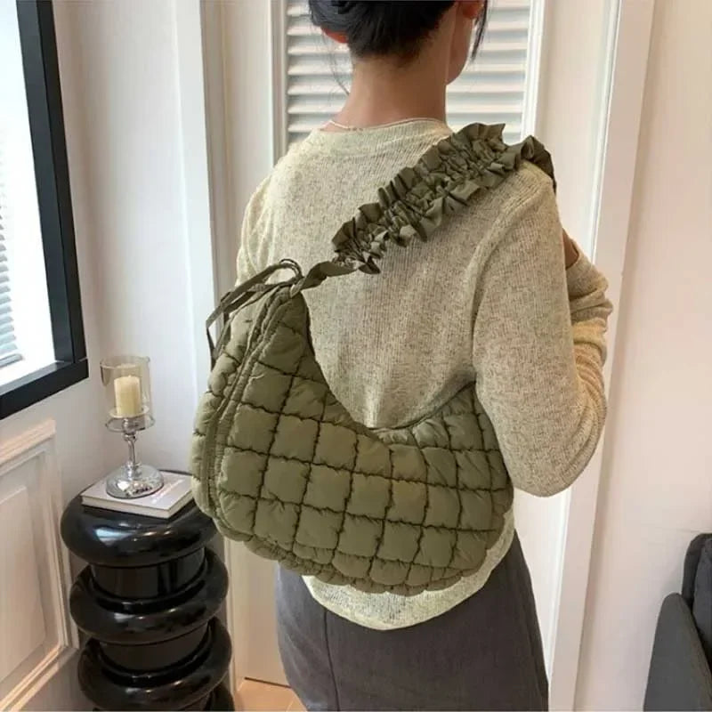 Women Bubble Cloud Bag Solid Quilted Padded Handbag Creative Big Purse Zipper Closure Adjustable Shoulder Strap for Party Summer