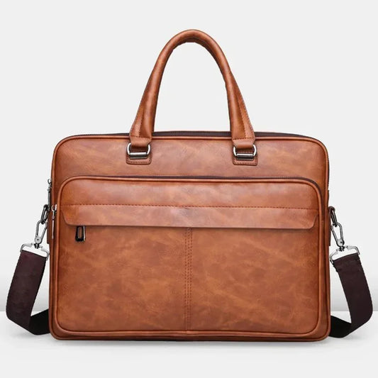 PU Leather Shoulder Bag Large Capacity Portable Casual and Waterproof Crossbody Document Bag for Men Briefcase Leather Bag