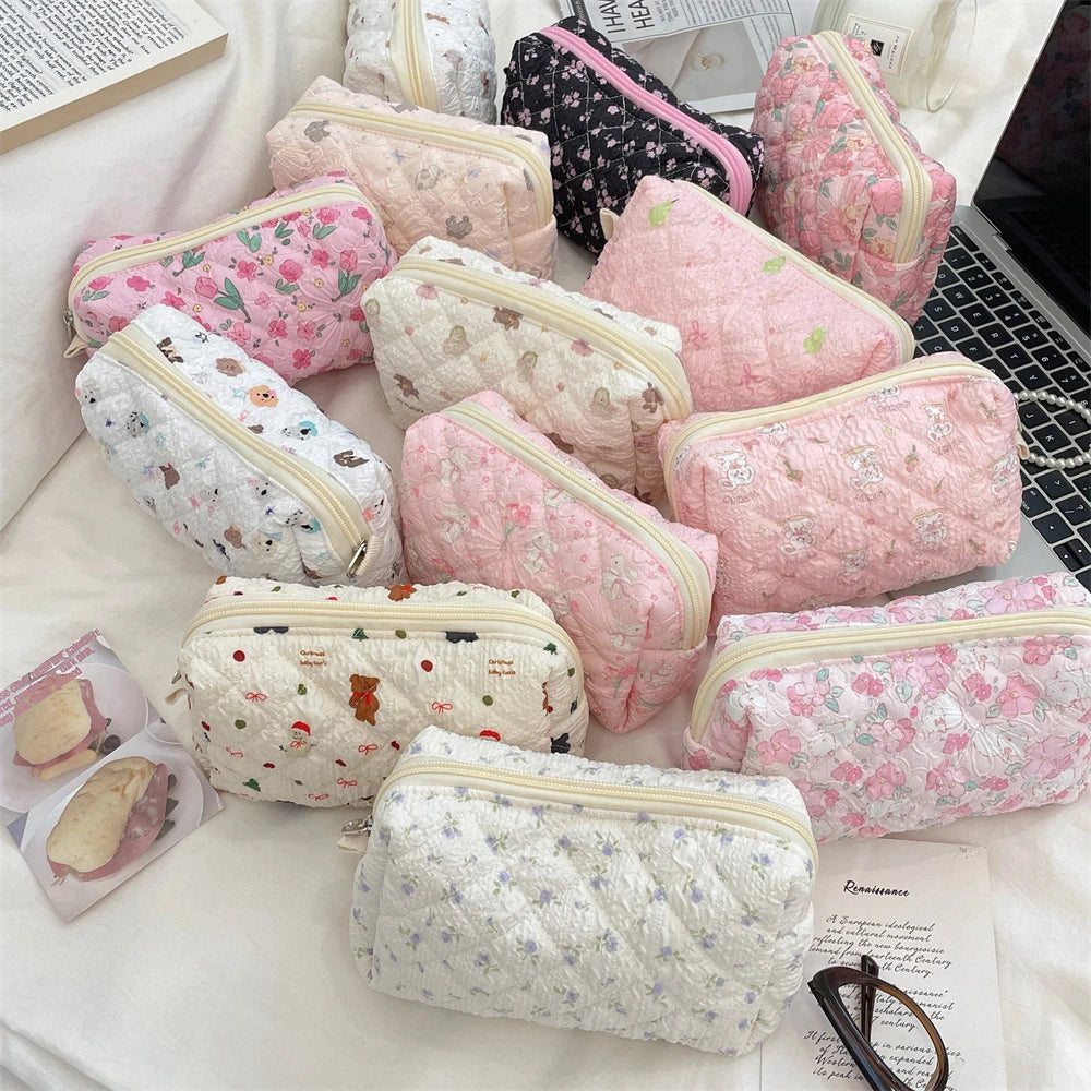 Cartoon Cosmetic Bag for Women Travel Portable Toiletry Bag Soft Cosmetics Makeup Brush Lipstick Storage Bag Organizer Pouch