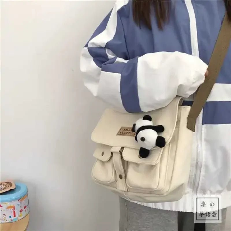 Japanese Harajuku Wind Work Clothes Messenger Bag Female Korean Student Canvas Bag Literature and Art College Wind Postman Bag