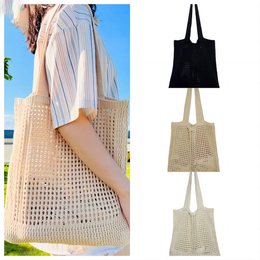 Women's Knitted Shoulder Bag Crochet Tote Shopper Handbag Beach Pouch