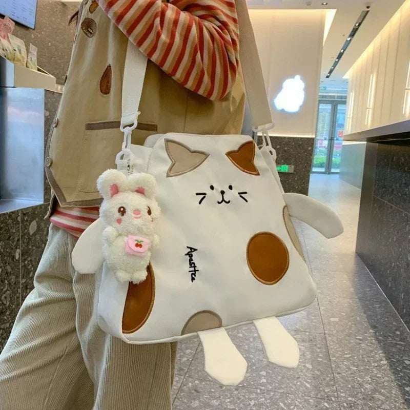 Cute Cat Crossbody Bag Kawaii Nylon Messenger Large Capacity Shoulder Bag for Teen Girls