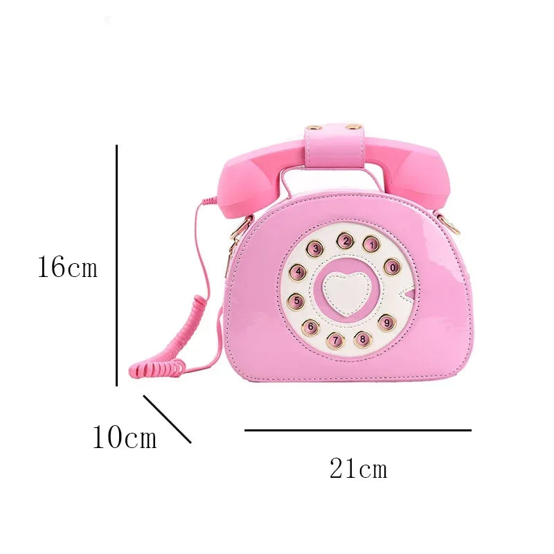 Women's Creative Shoulder Bag Telephone Shaped Crossbody Bag Retro PU Leather Designer Sweet Girl Phone Purses and Small Handbag