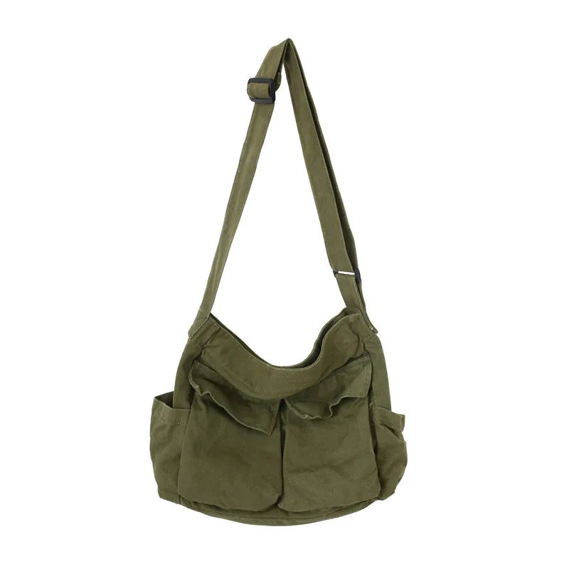 Vintage Canvas Messenger Bag - Women's Crossbody Shoulder Tote