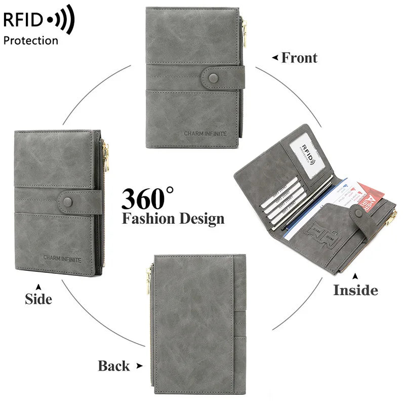 Anti-theft Passport Wallet RFID Passport Holder Zipper Buckle Travel Wallet Document Holder Multifunctional Travel Passport Bag