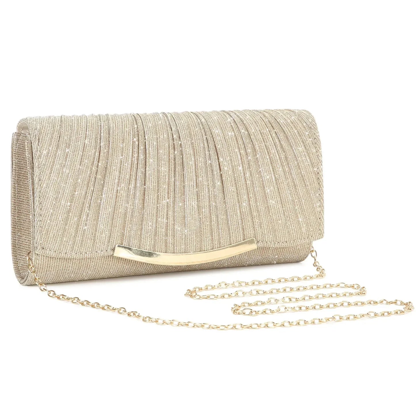 Women's Glitter Evening Clutch Bag with Chain